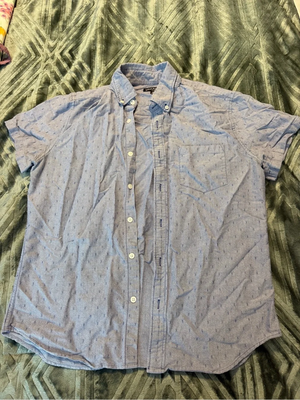 J. Crew Light Blue Short-Sleeve Button-Down Shirt with Subtle Dot Texture